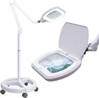 6.8" Lens LED Magnifying Floor Lamp – 3D + 12D, 1.75x/4x, Dimmable 6500K, Adjustable Arm, White
