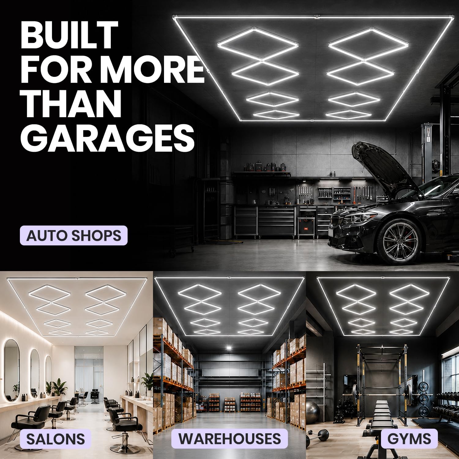 49,280 Lumens LED Garage Light, 8-Hex Grid, Close-to-Ceiling, Cool White