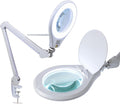 6" Glass Lens Elite Magnifying Lamp with Clamp – Glare-Free, Non-polar Dimming for Reading, White