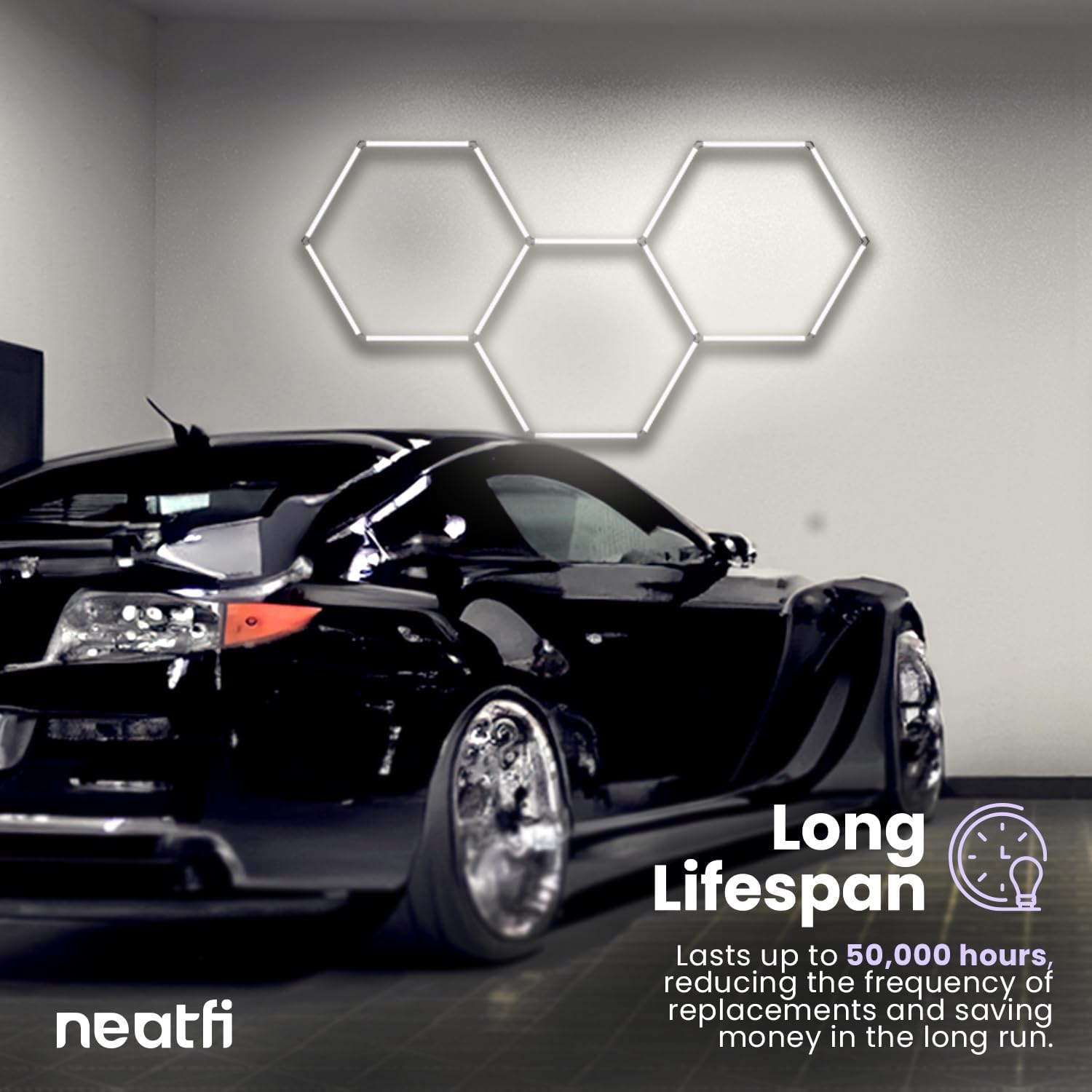 3 Hexagon 9,000 Lumens LED Ceiling Light – IP54 Rated Shop Lighting for Car Detailing, Cool White