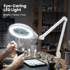 6" Glass Lens Elite Magnifying Lamp with Clamp – Glare-Free, Non-polar Dimming for Reading, White