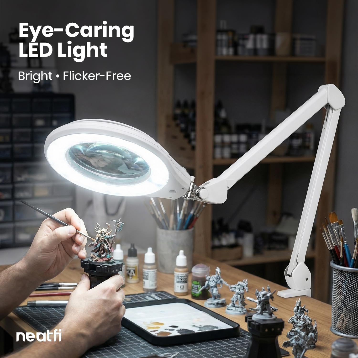 6" Glass Lens Elite Magnifying Lamp with Clamp – Glare-Free, Non-polar Dimming for Reading, White