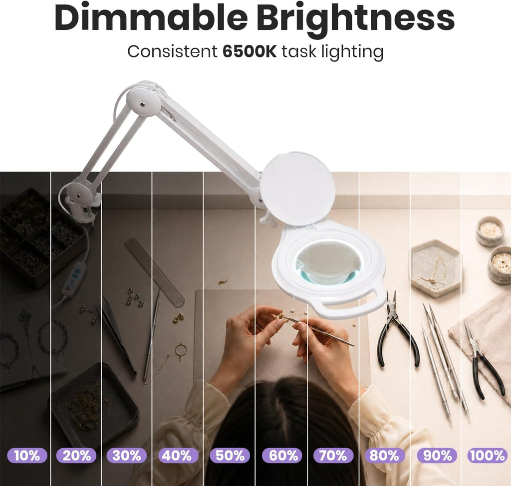 Lámpara LED de escritorio con pinza, cabezal ancho de 20 pulgadas, 2200 lúmenes, luz de trabajo para oficina en casa y manualidades, color negro