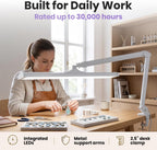 Lámpara LED de escritorio con pinza, cabezal ancho de 20 pulgadas, 2200 lúmenes, luz de trabajo para oficina en casa y manualidades, color negro