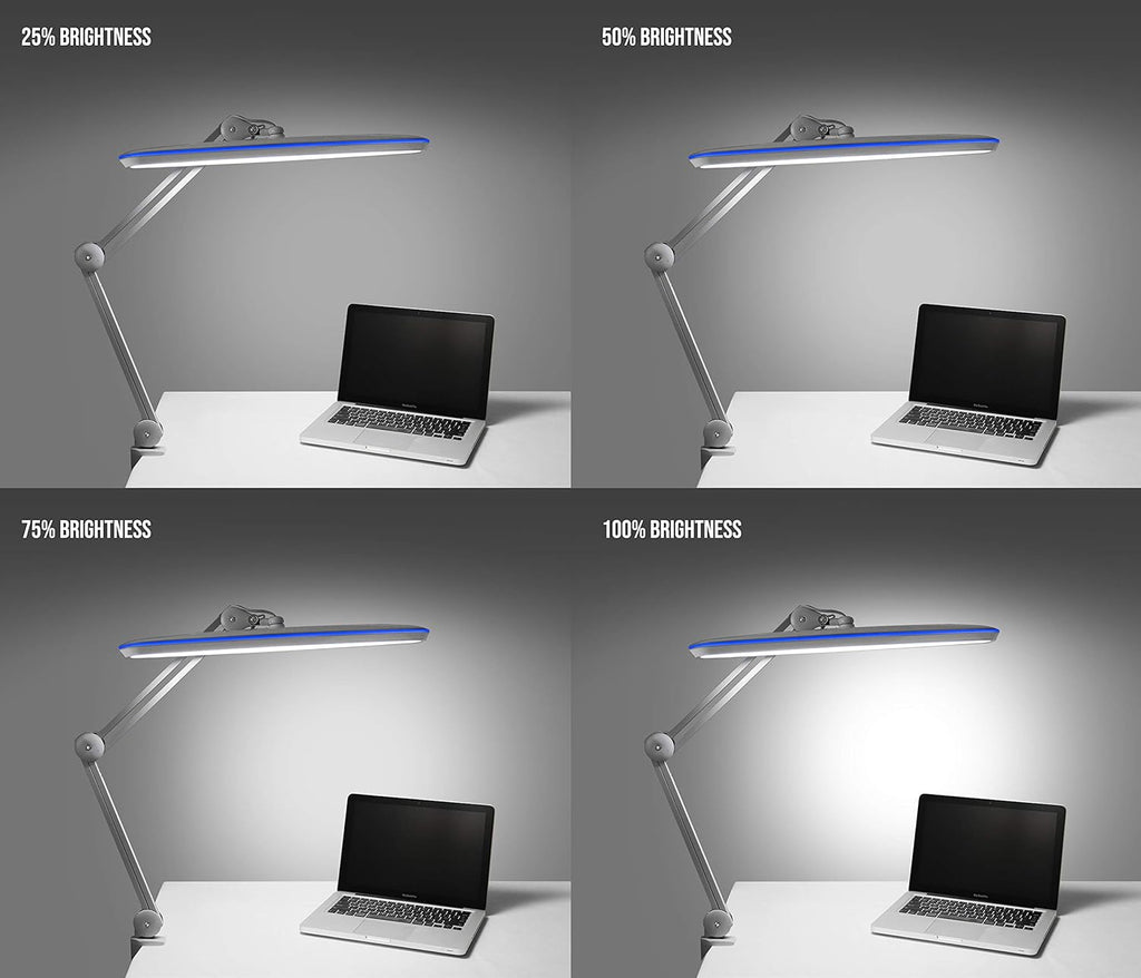 2200 Lumens LED Desk Lamp with Clamp – 23" Wide, 3 Light Modes for Workbench & Home Office, Silver