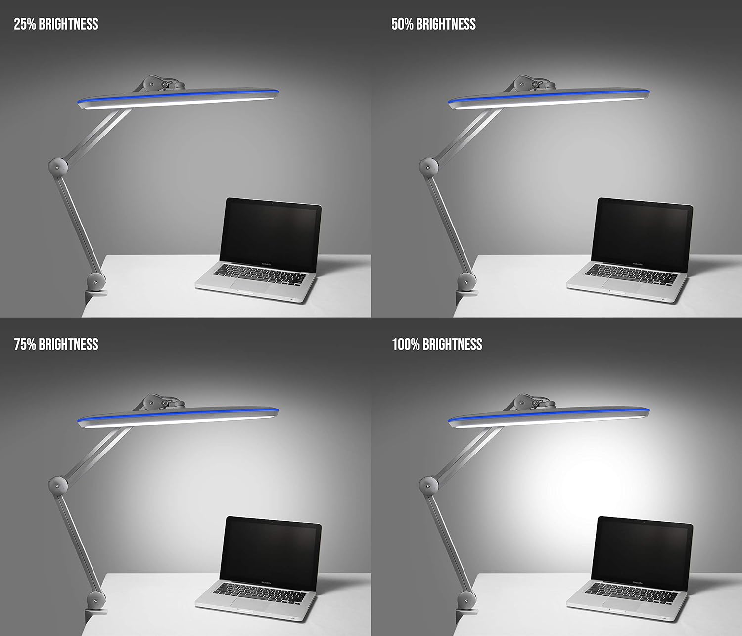 2200 Lumens LED Desk Lamp with Clamp – 23" Wide, 3 Light Modes for Workbench & Home Office, Silver