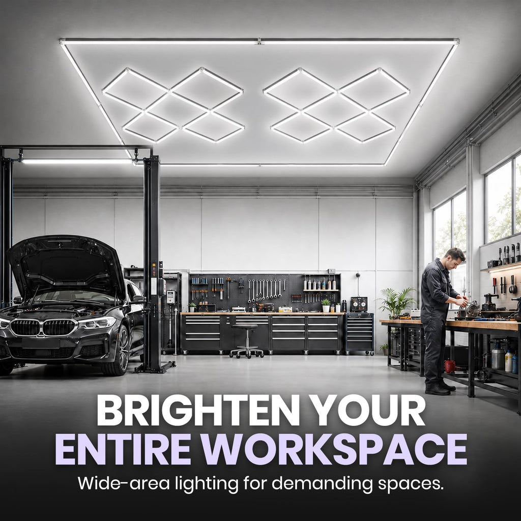49,280 Lumens LED Garage Light, 8-Hex Grid, Close-to-Ceiling, Cool White