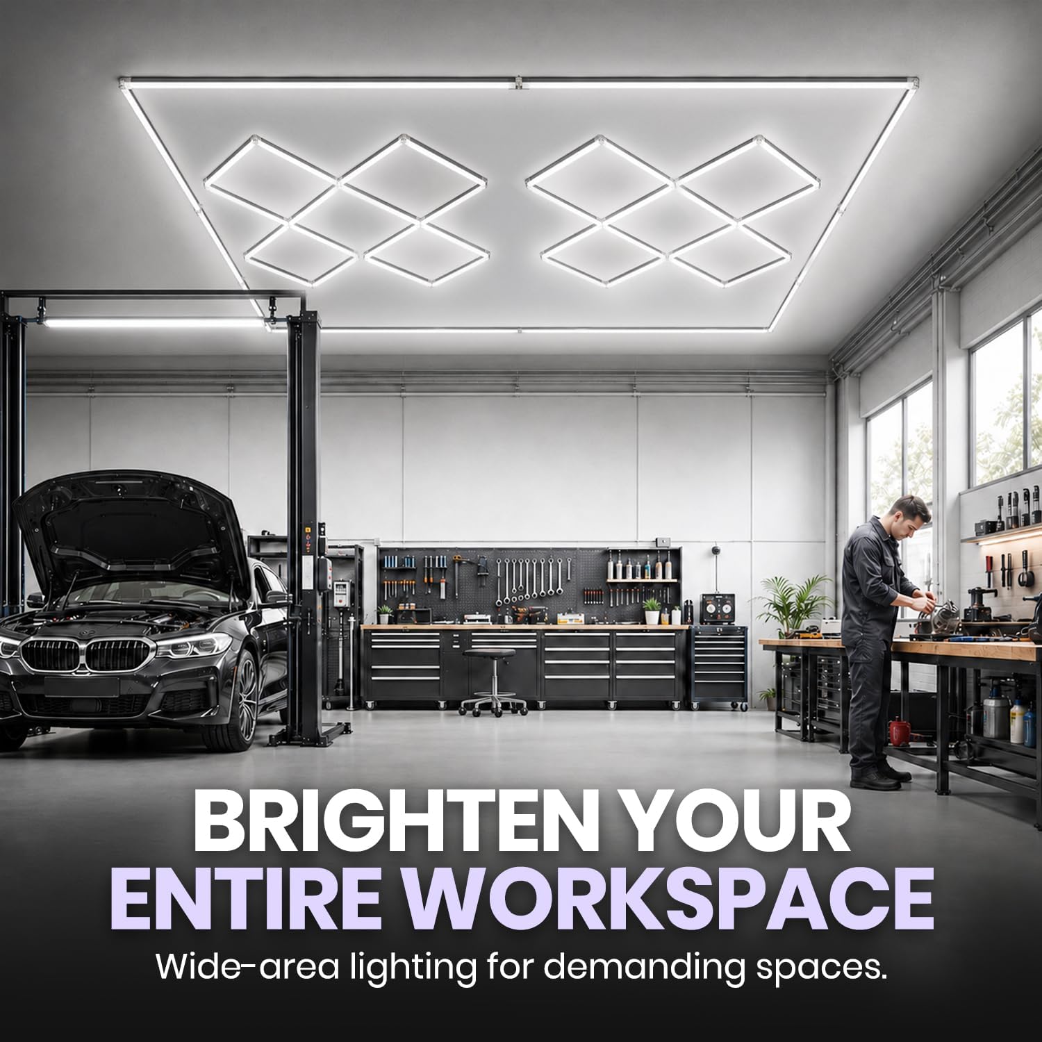 49,280 Lumens LED Garage Light, 8-Hex Grid, Close-to-Ceiling, Cool White