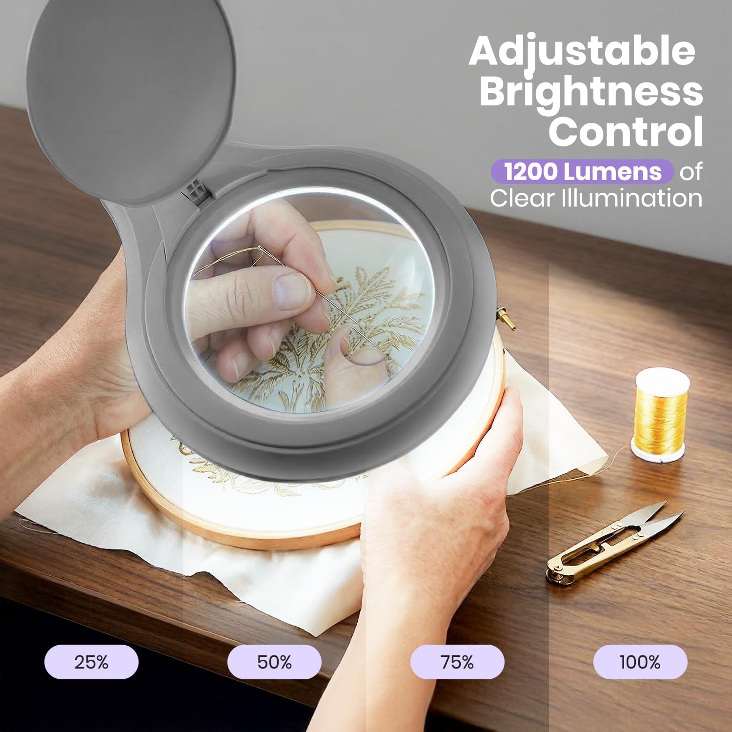 5" Wide Bifocal Lens – 1200 Lumens LED Magnifying Lamp for Crafts & Detail Works, Clamp Mount, Silver