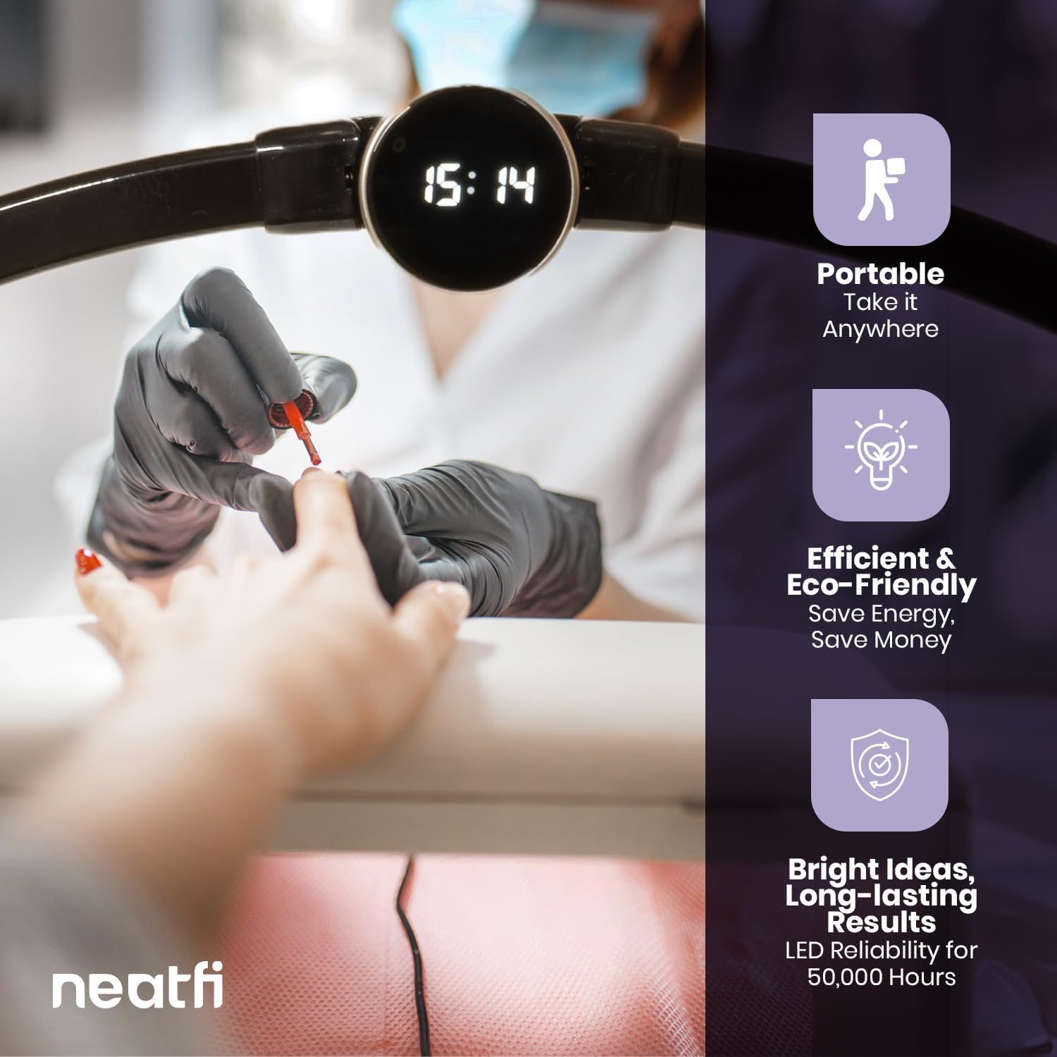 3360 Lumens LED Half Moon Lamp – 3 Color Modes, LCD Display for Nail Techs & Tattoo Artists, Black