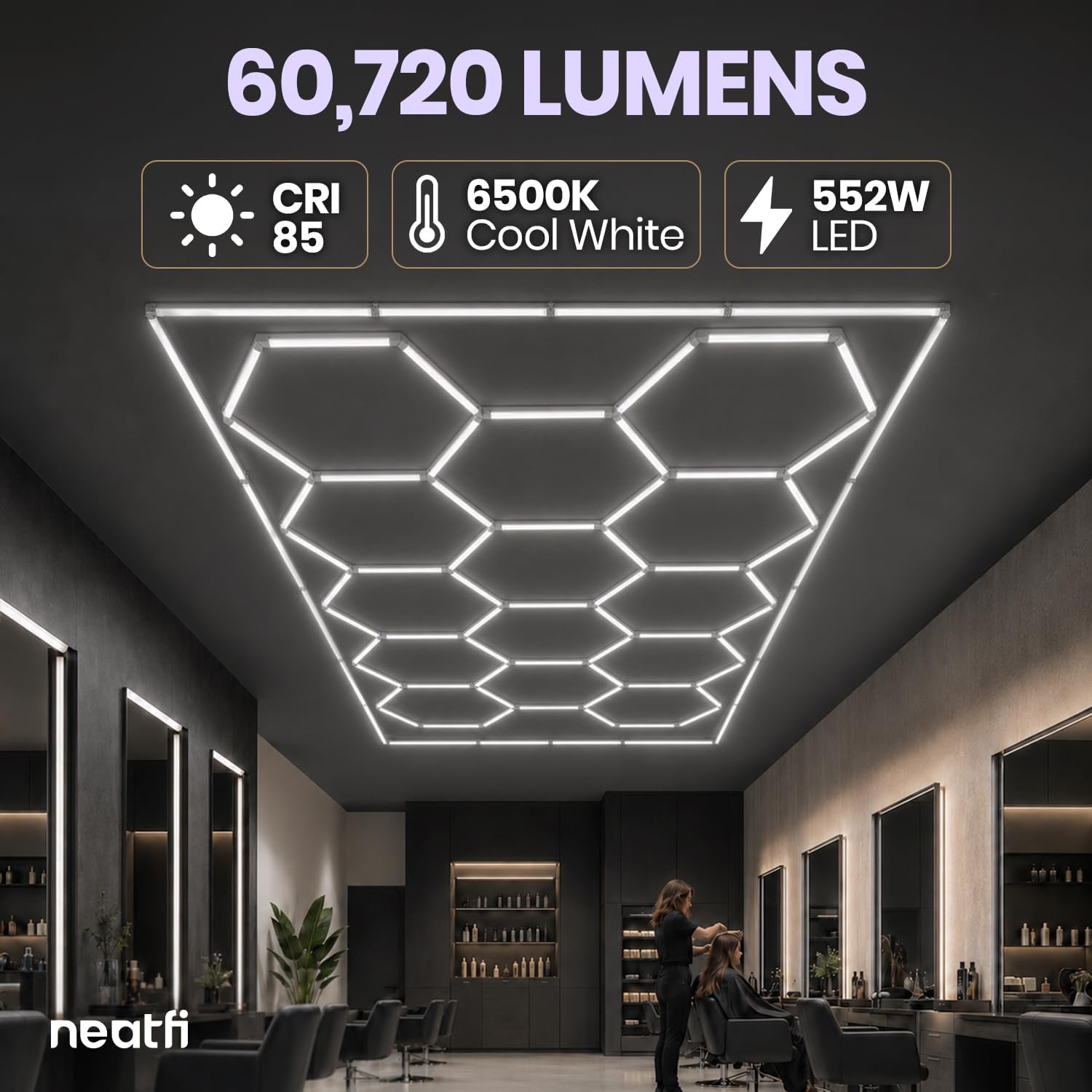 Plafonnier LED 2 rectangles 35 200 lumens avec kit de suspension pour magasins et salles de sport, blanc froid