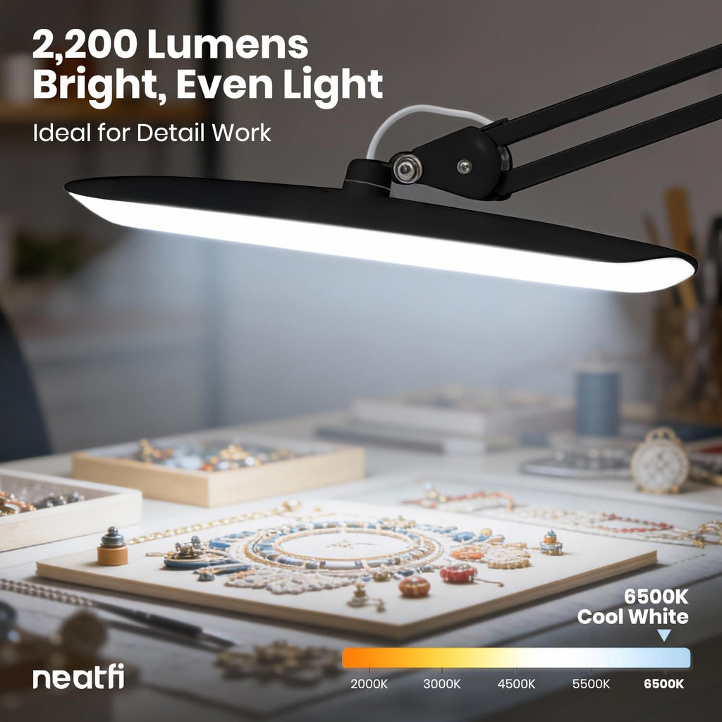 Lampe de bureau LED Pro Series 20 po – 2200 lumens, IRC 95, intensité réglable pour la maison, le bureau et les loisirs créatifs, noir