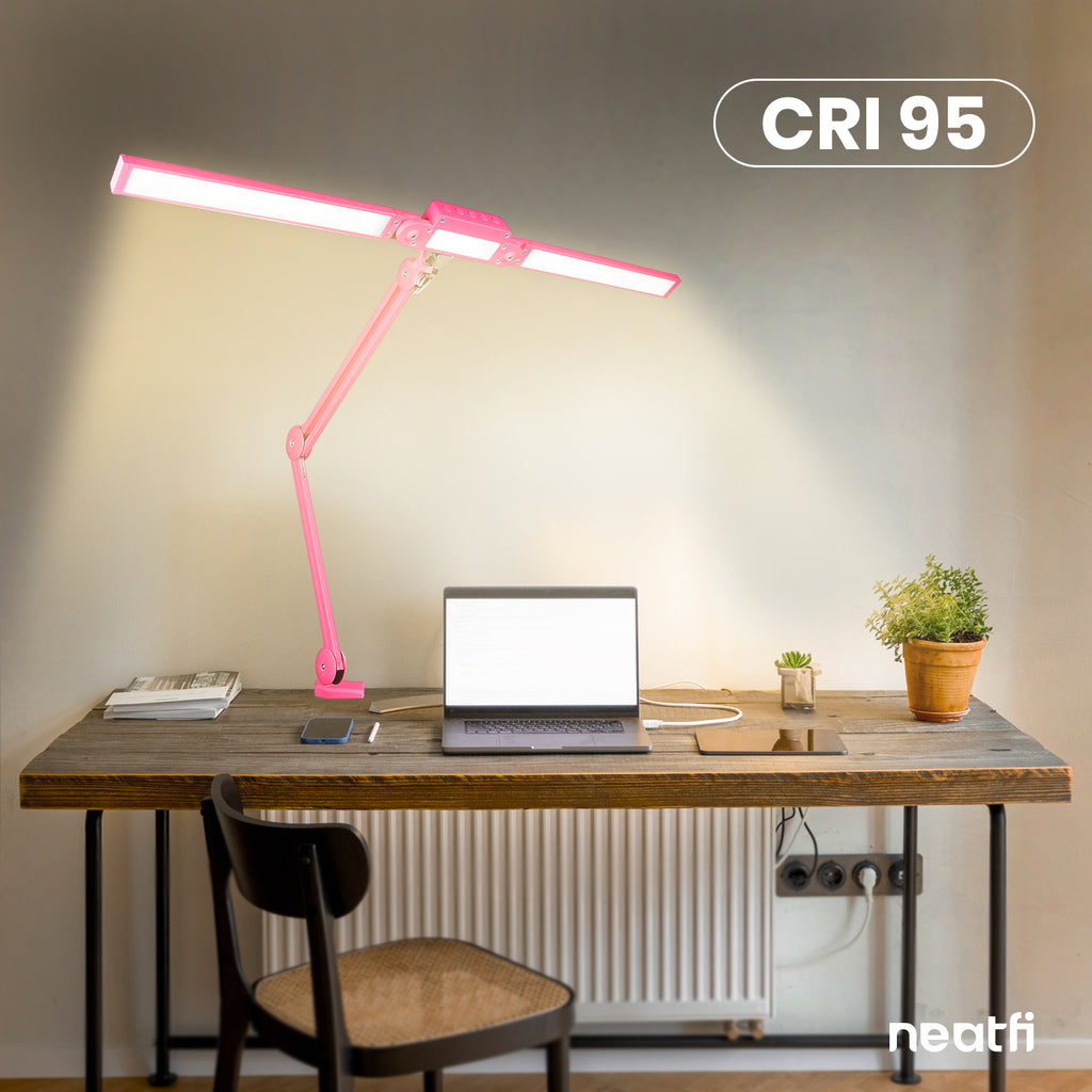 41” Wide Shade, 3000 Lumens LED Desk Lamp with Clamp – CRI 95, 3 Color Modes, Dimmable Task Light, Pink