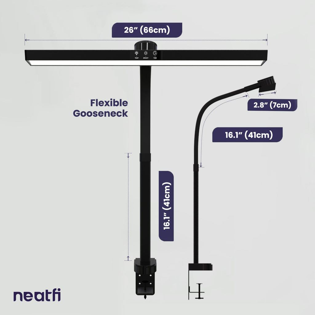 14” Wide LED Desk Lamp with Timer & Charging Port, Touch & Knob Controls, Black