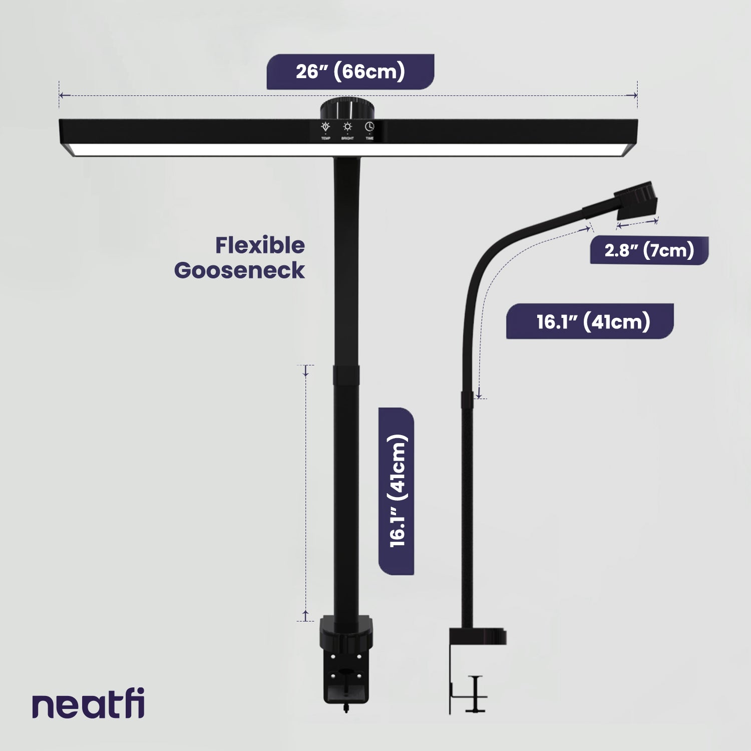 14” Wide LED Desk Lamp with Timer & Charging Port, Touch & Knob Controls, Black