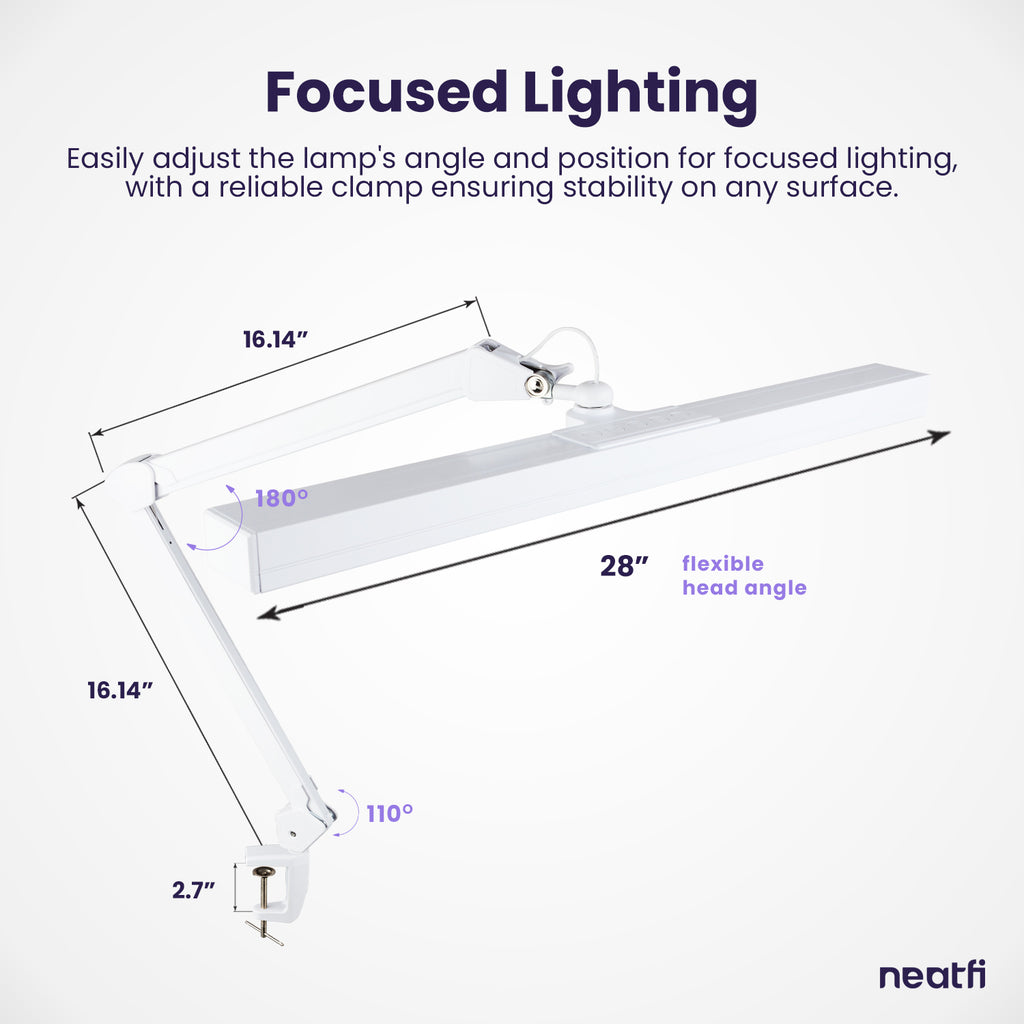 28" Flex Desk Lamp with Clamp, Dimmable, 3,000 Lumens 30W LED Computer Monitor Light, 5 Brightness Levels & 5 Light Modes, Adjustable Metal Arm Desk Light for Home & Office - White