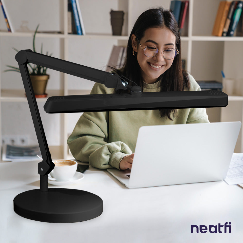 22” Wide Shade LED Desk Lamp with Base – 2500 Lumens Task Light for Workbench & Crafts, Black