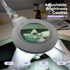Lampe loupe LED acrylique de 7" de large avec pince – 1600 lumens, à intensité variable pour travaux de précision, argent