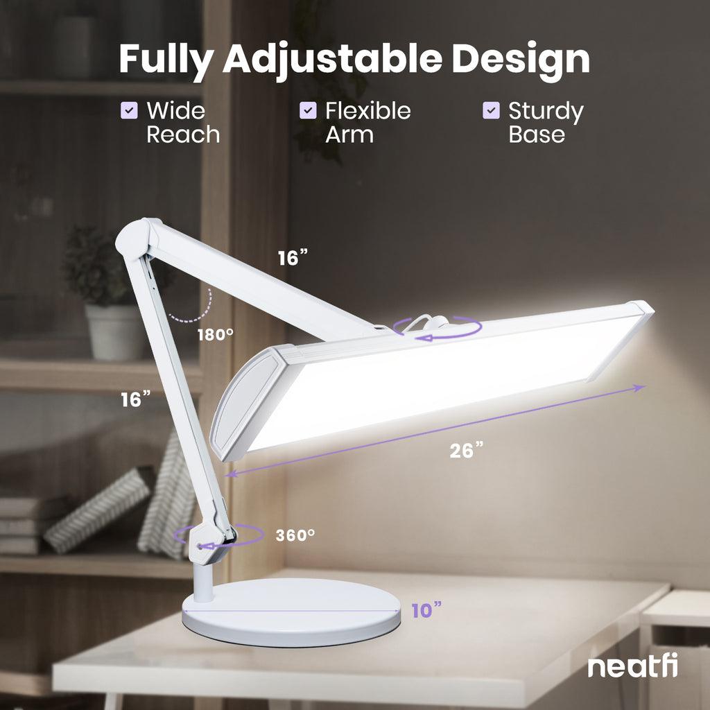 3500 Lumens LED Desk Lamp – 26” Ultra-Wide Shade, Non-Flickering Task Light with Base, White
