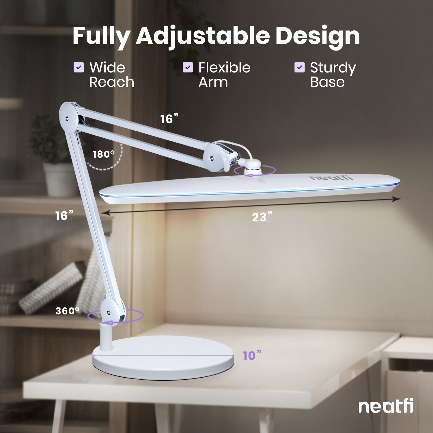 23” Wide Shade, 2200 Lumens LED Desk Lamp with Base – Dimmable, Eye-Caring Task Light, White
