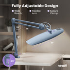 20” Wide Head LED Desk Lamp with Clamp – 2200 Lumens Task Light for Home Office & Crafts, Gray