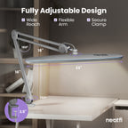 2200 Lumens LED Desk Lamp with Clamp – 23" Wide, 3 Light Modes for Workbench & Home Office, Silver