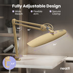 Lampe de bureau LED à tête large de 20 po avec pince – Lampe de travail de 2200 lumens pour bureau et travaux manuels, Or