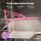 23” Wide Shade, 2200 Lumens LED Desk Lamp with Clamp – Dimmable, Eye-Caring Task Light, Pink