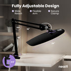 Lámpara LED de escritorio con pinza, cabezal ancho de 20 pulgadas, 2200 lúmenes, luz de trabajo para oficina en casa y manualidades, color negro