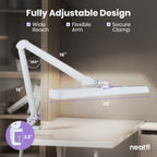 Lampe de bureau à pince LED 22" de large – Lumière de travail 2500 lumens pour établi et travaux manuels, blanche