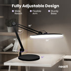 20” Wide Head LED Desk Lamp with Base – 2200 Lumens Task Light for Home Office & Crafts, Black