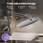 Lámpara LED de escritorio con pinza de 20” de ancho – Luz de trabajo de 2200 lúmenes para oficina y manualidades, plateada