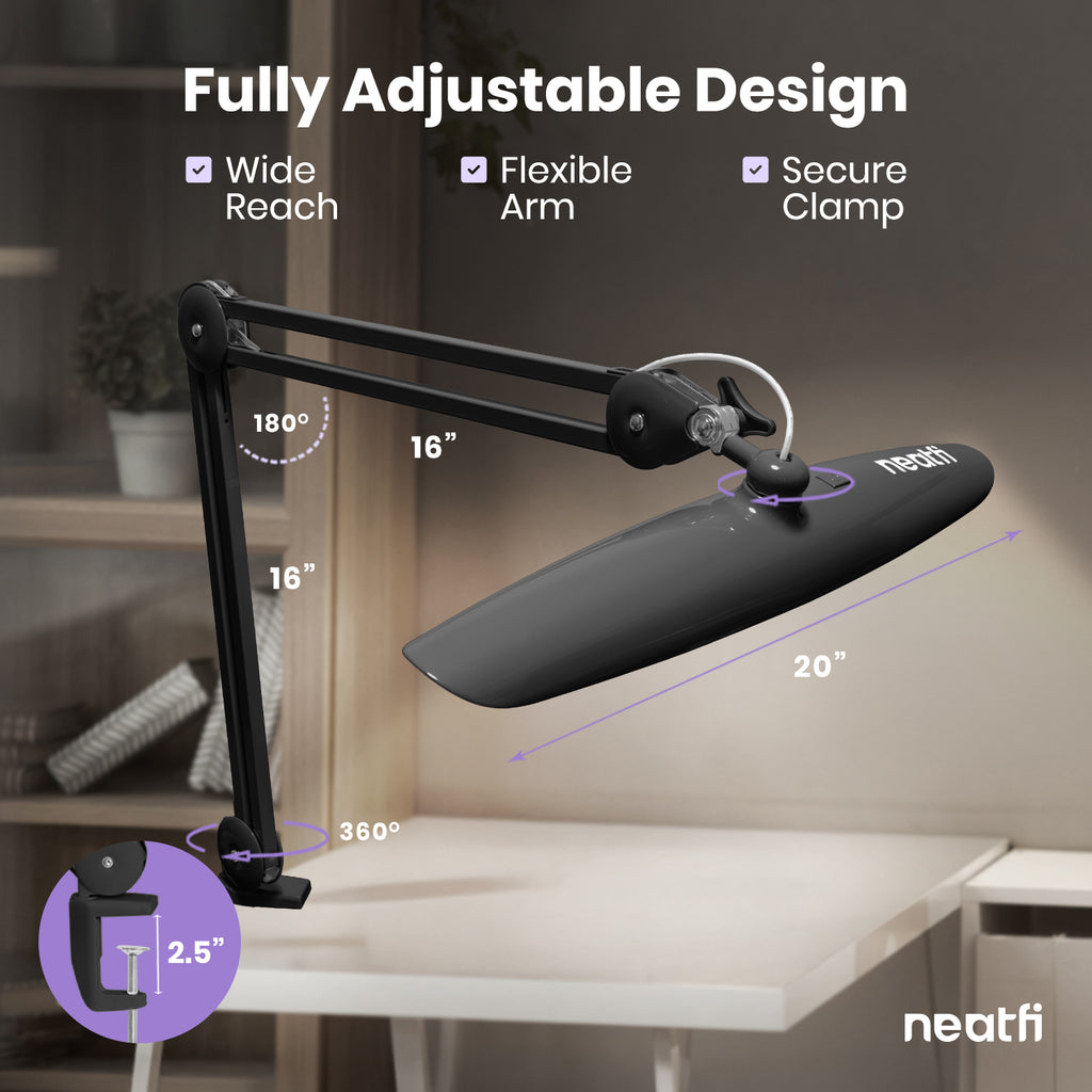 20” Wide Head LED Desk Lamp with Clamp – 2200 Lumens Task Light for Ho ...