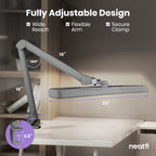 22” Wide Shade LED Desk Lamp with Clamp – 2500 Lumens Task Light for Workbench & Crafts, Silver