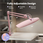 20” Wide Head LED Desk Lamp with Clamp – 2200 Lumens Task Light for Home Office & Crafts, Rose Gold