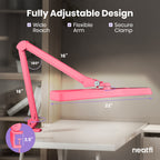 Lampe de bureau LED à pince de 56 cm de large – Lampe de travail de 2500 lumens pour établi et travaux manuels, rose
