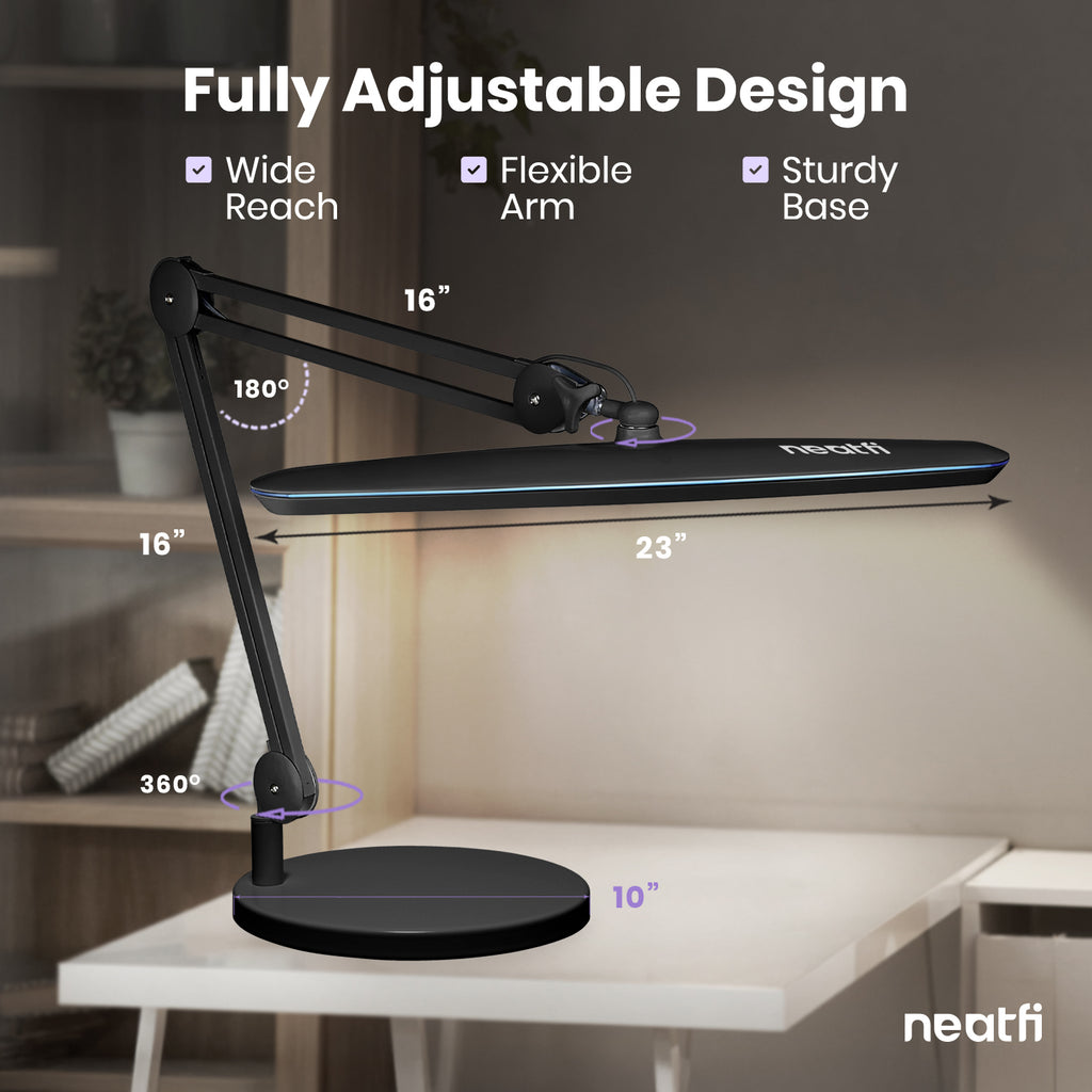 23” Wide Shade, 2200 Lumens LED Desk Lamp with Base – Dimmable, Eye-Caring Task Light, Black