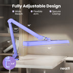 22” Wide Shade LED Desk Lamp with Clamp – 2500 Lumens Task Light for Workbench & Crafts, Lavender