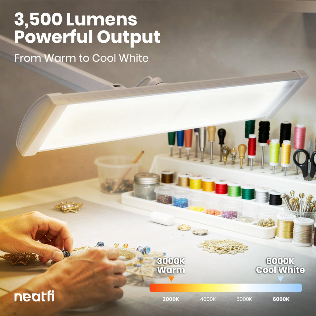 3500 Lumens LED Desk Lamp with Base – 26" Ultra-Wide, 3 Light Modes, Touch Control Light, White