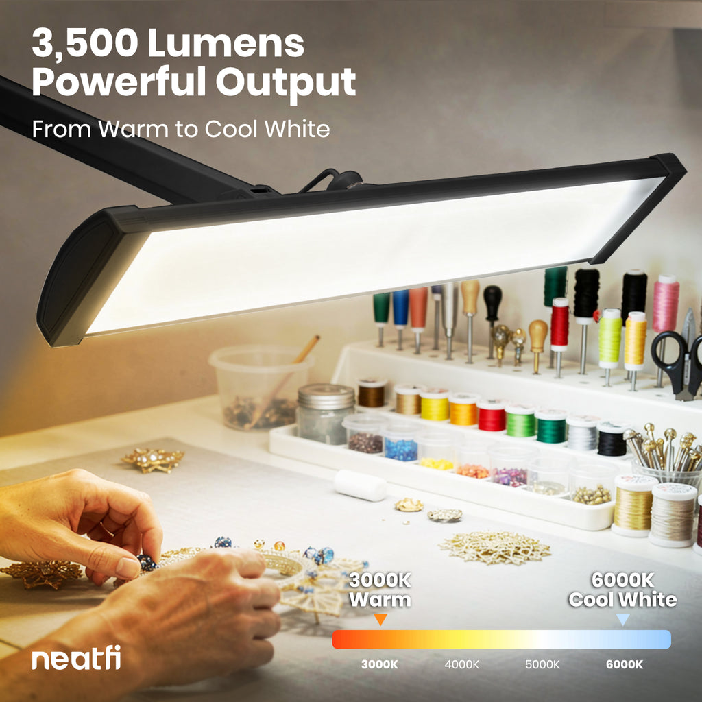 3500 Lumens LED Desk Lamp with Base – 26" Ultra-Wide, 3 Light Modes, Touch Control Light, Black