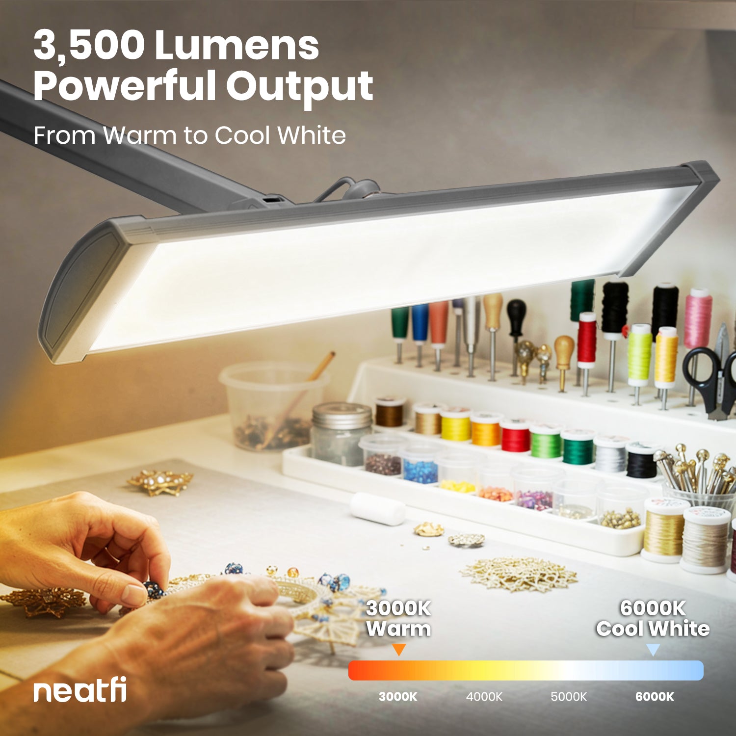 3500 Lumens LED Desk Lamp with Clamp – 26" Ultra-Wide, 3 Light Modes, Touch Control Light, Silver