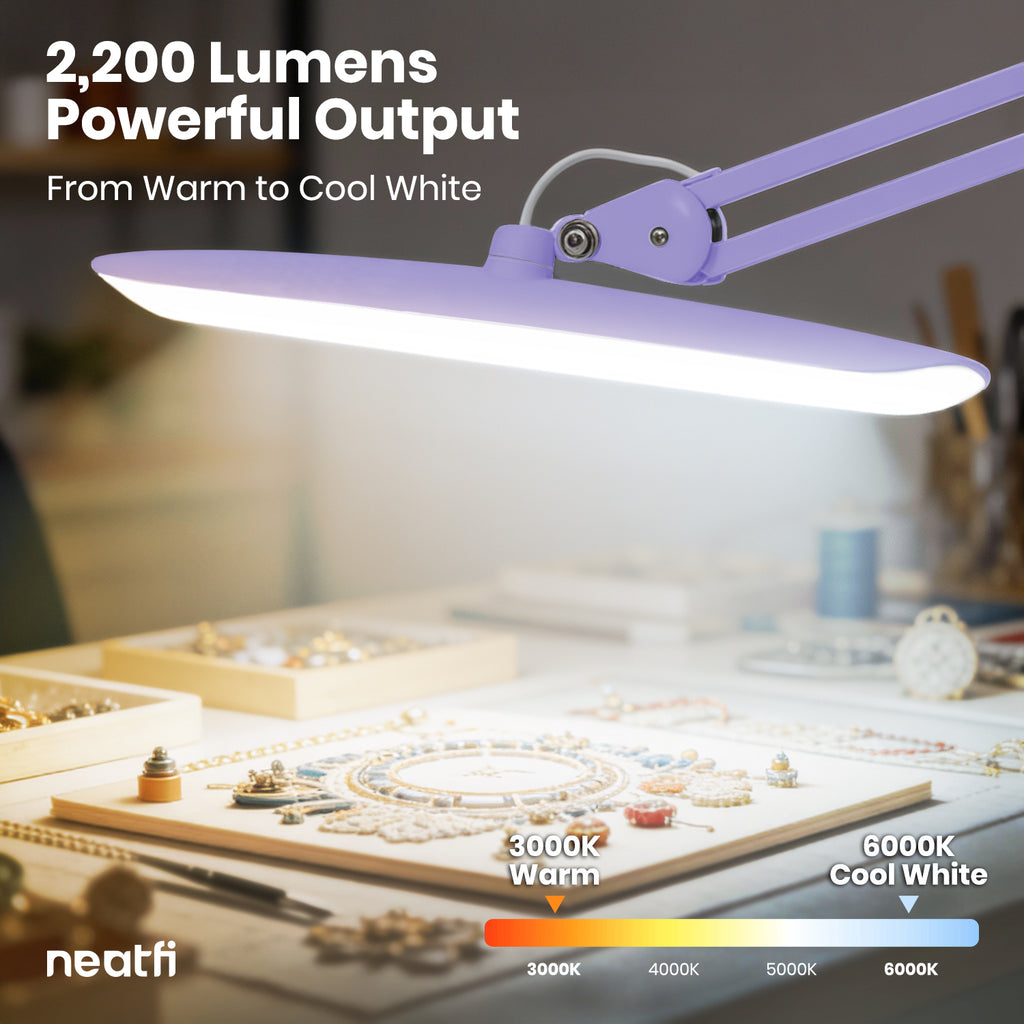 2200 Lumens LED Desk Lamp with Clamp – 20” Wide Shade, 3 Light Modes, Dimmable Task Light, Lavender