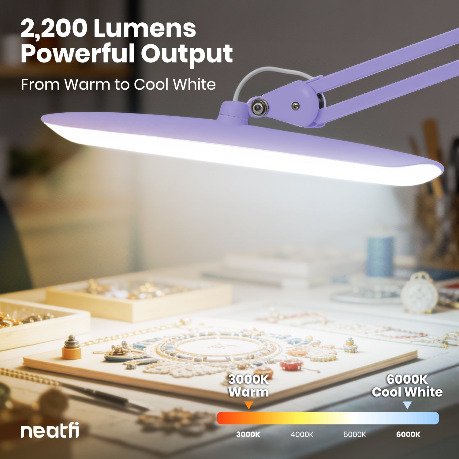 2200 Lumens LED Desk Lamp with Clamp – 20” Wide Shade, 3 Light Modes, Dimmable Task Light, Lavender