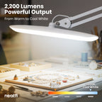 Lámpara de escritorio LED de 2200 lúmenes con abrazadera – Pantalla ancha de 20”, 3 modos de luz, luz de trabajo regulable, blanca