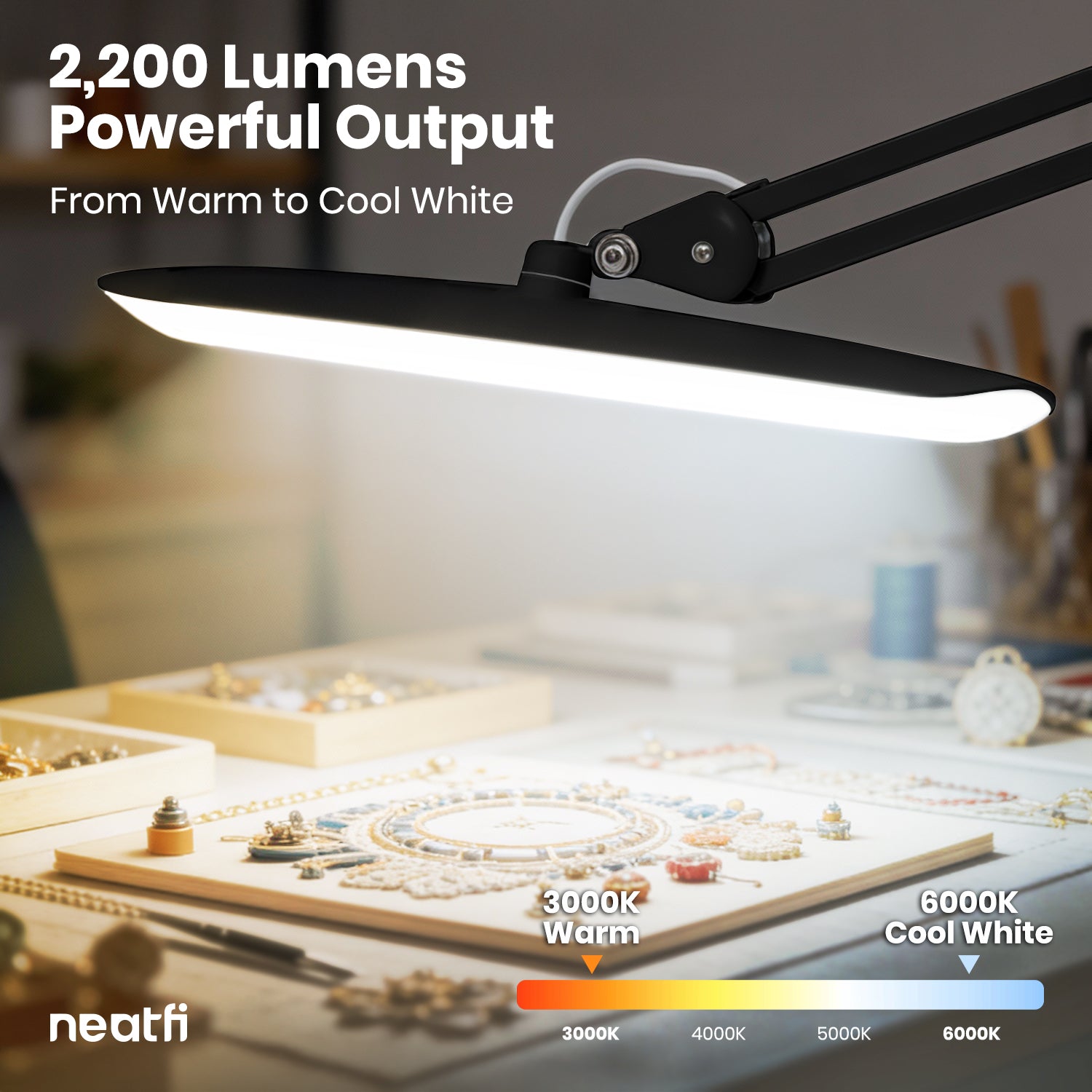 2200 Lumens LED Desk Lamp with Clamp – 20” Wide Shade, 3 Light Modes, Dimmable Task Light, Black