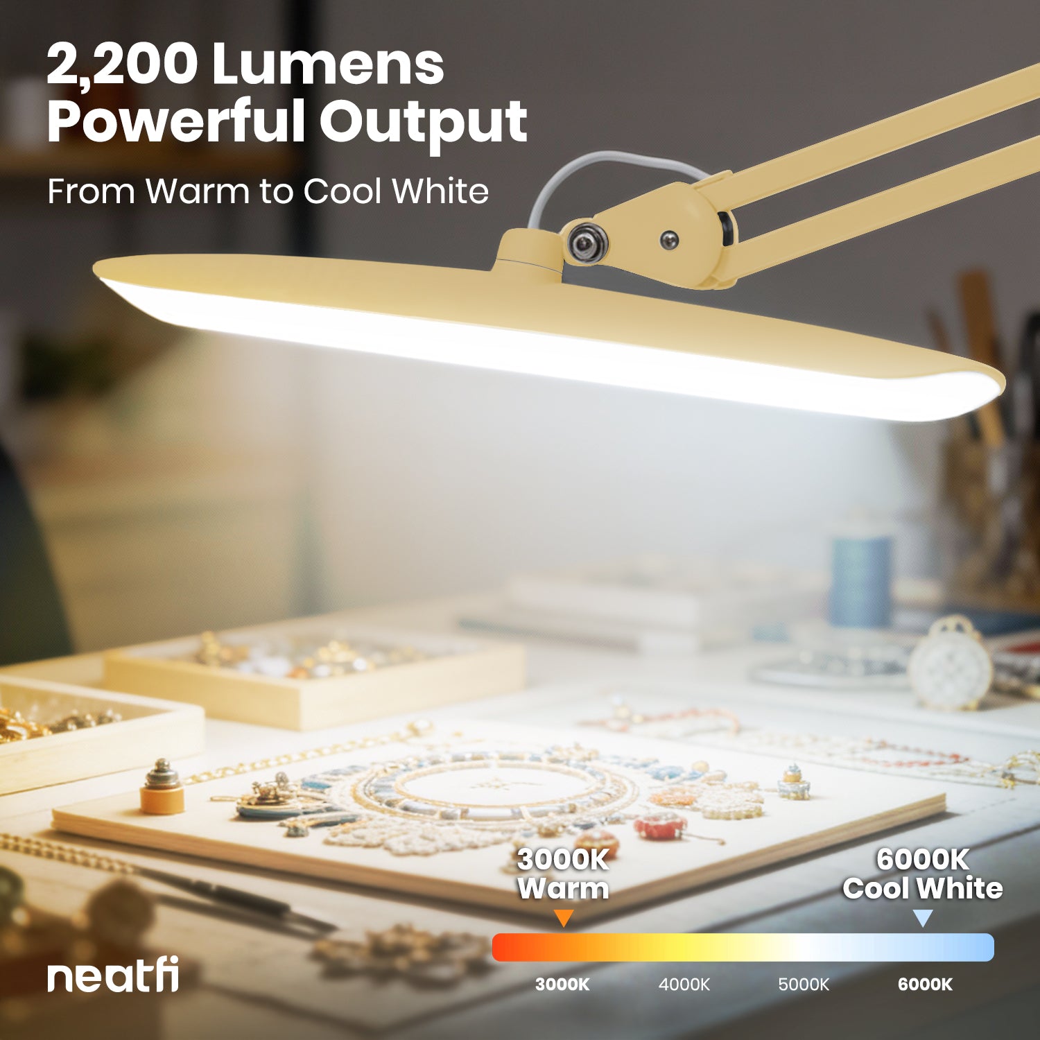 2200 Lumens LED Desk Lamp with Clamp – 20” Wide Shade, 3 Light Modes, Dimmable Task Light, Gold