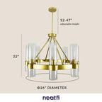8-Light Wagon Wheel Chandelier, Dimmable, Gold