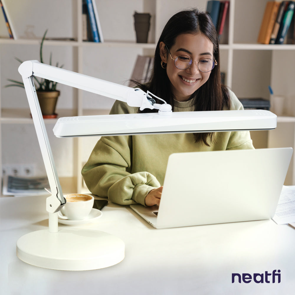 2500 Lumens LED Desk Lamp with Base – 22" Wide Shade, 5 Color Modes for Nails & Crafts, White