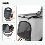 Cochecito plegable para mascotas (perros y gatos), capacidad de 15 kg, ruedas delanteras giratorias 360°, plegado con un solo clic, sistema de freno, correas y ganchos de seguridad, acolchado extraíble y lavable, y portavasos (gris)