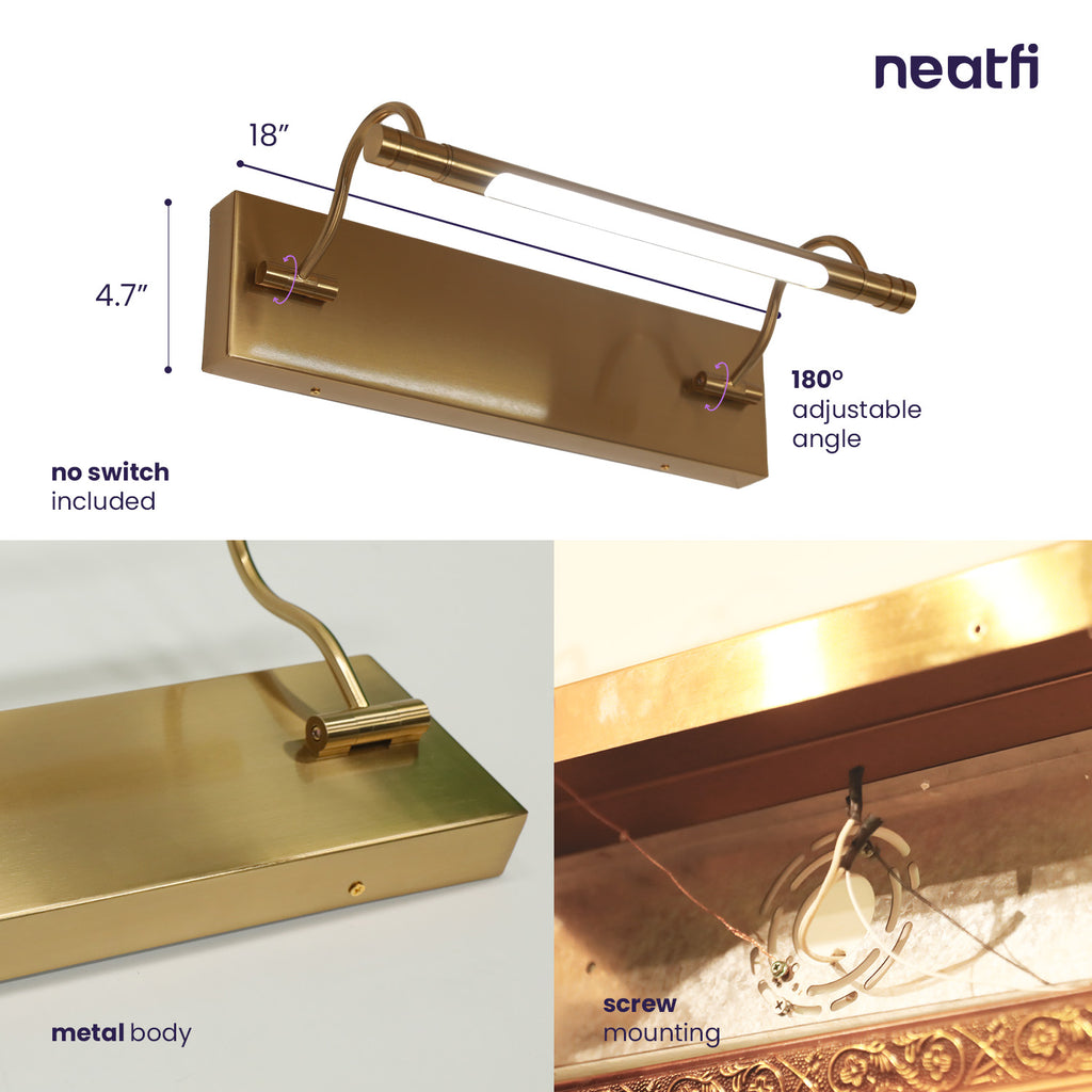 18 Modern Metal LED Art and Picture Lamp - Gold – Neatfi
